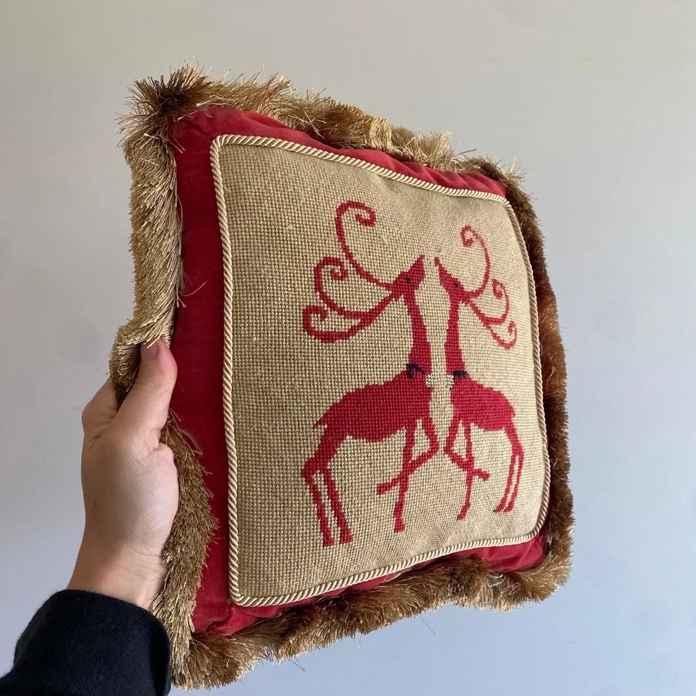 Vintage Needlepoint Christmas Accent Pillow